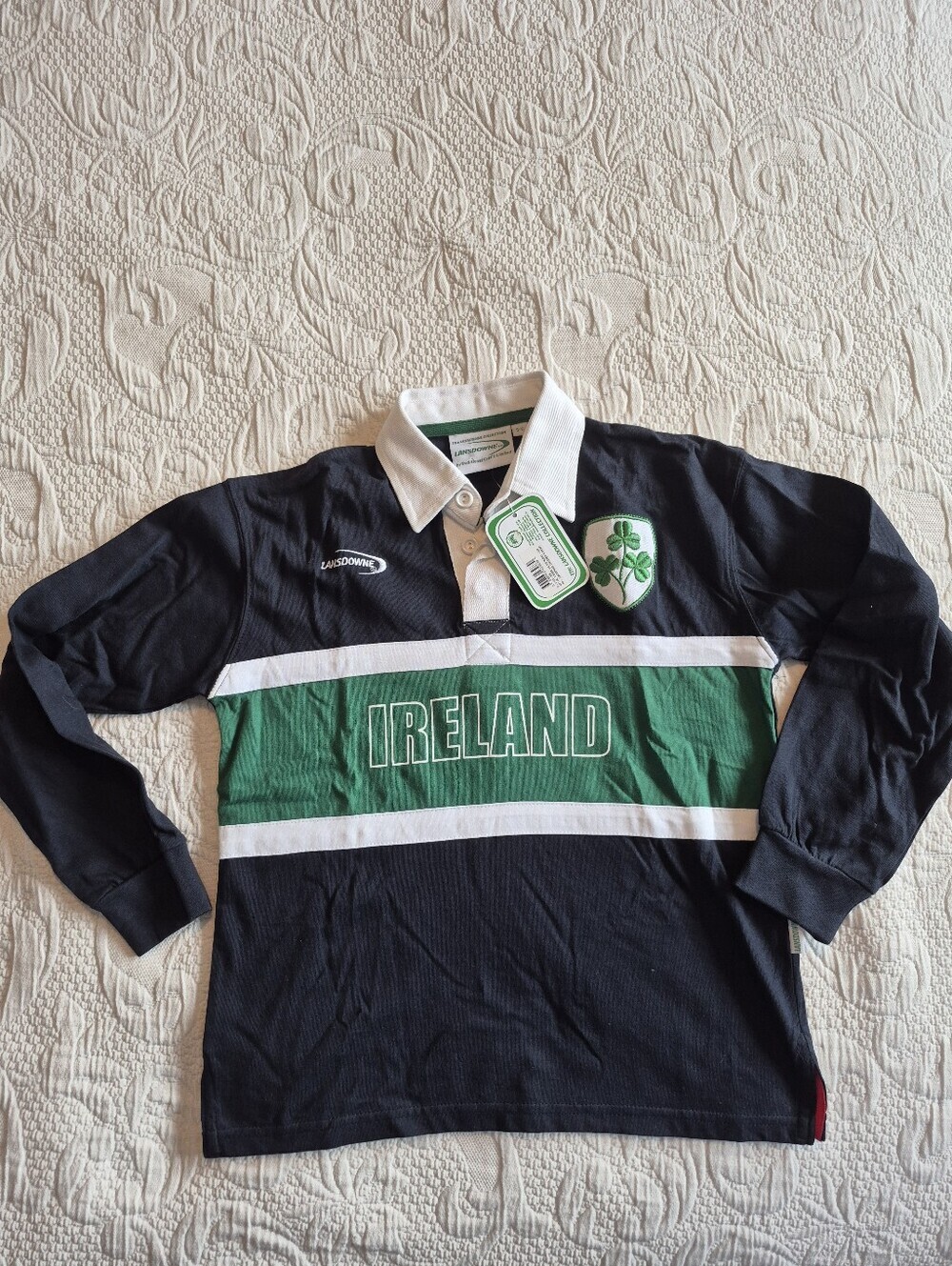Vintage Lansdowne boys size 5/6 blue IRELAND long sleeve polo shirt NWT
